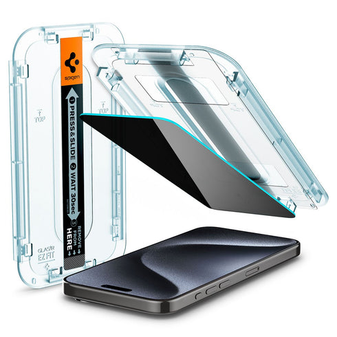 Spigen iPhone 15 Pro 螢幕保護貼 – GLAS.tR EZ Fit | 隱私保護