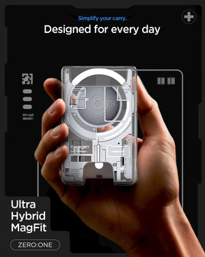 Zero One White magnetic card holder attached to a compatible phone