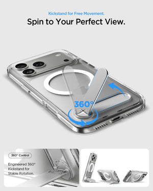 Spigen iPhone 17 Pro Max Ultra Hybrid S MagFit case in Clear White - 360-degree rotating kickstand positions