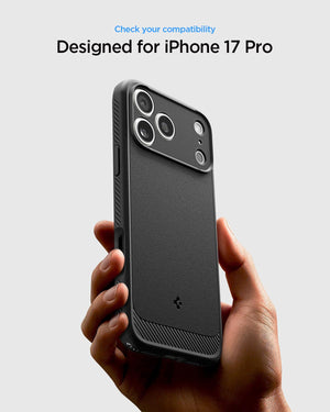 Spigen iPhone 17 Pro Rugged Armor MagFit case in Matte Black - compatibility confirmation