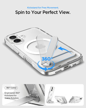 Spigen iPhone 17 Ultra Hybrid S MagFit case in Clear White - 360-degree rotating kickstand positions