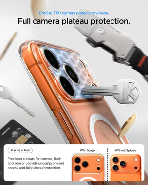 Spigen iPhone 17 Pro Ultra Hybrid MagFit case in Frost White - camera plateau protection