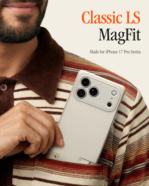 Spigen iPhone 17 Pro Max Classic LS MagFit case in Stone - Classic LS lifestyle view