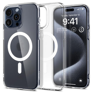 Spigen Ultra Hybrid (MagFit) case for iPhone 15 Pro in Frost Clear – product image