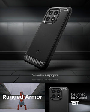 Spigen Xiaomi 15T Case – Rugged Armor matte black back and side profile