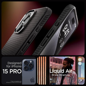 Spigen Liquid Air case for iPhone 15 Pro in Matte Black – alternate detail 1