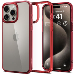 Spigen Ultra Hybrid case for iPhone 15 Pro Max in Deep Red – rear view main image