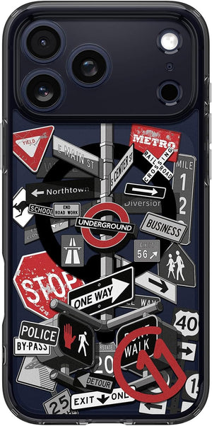 Spigen c11 Signal MagFit case for iPhone 17 Pro Max - road-sign artwork back view