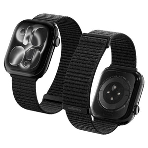 Spigen WBF01 black nylon band installed on Apple Watch