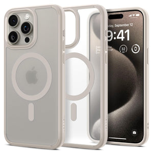 Spigen Ultra Hybrid (MagFit) case for iPhone 15 Pro in Frost Natural Titanium – product image