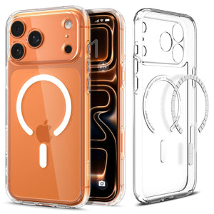 Spigen iPhone 17 Pro Ultra Hybrid MagFit case in Clear White - front and back product view