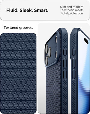 Spigen iPhone 17 Pro Liquid Air case in Navy Blue - textured groove and side profile details