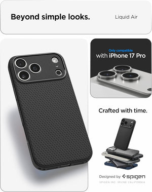 Spigen iPhone 17 Pro Liquid Air case in Matte Black - iPhone 17 Pro compatibility confirmation