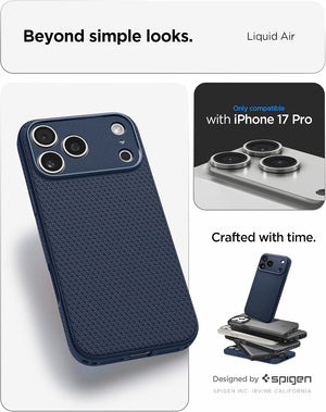 Spigen iPhone 17 Pro Liquid Air case in Navy Blue - iPhone 17 Pro compatibility confirmation