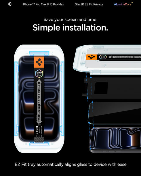 מגן מסך Spigen iPhone 16 Pro Max / 16 Pro – GLAS.tR EZ Fit | פרטיות