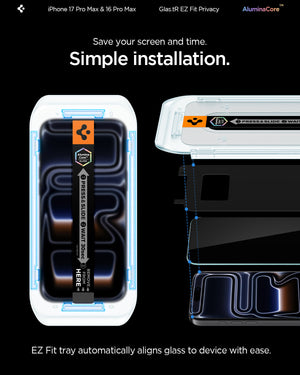 Spigen iPhone 17 Pro Max Screen Protector GLAS.tR EZ Fit (2 Pack) | Privacy view 12