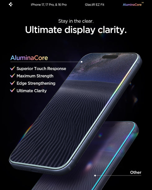 מגן מסך Spigen לאייפון 17 פרו / 17 – GLAS.tR EZ Fit (חבילה של 2)