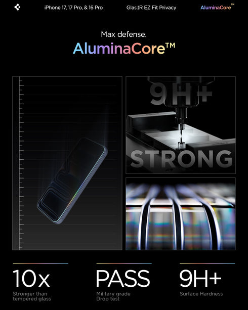 מגן מסך Spigen iPhone 16 Pro Max / 16 Pro – GLAS.tR EZ Fit | פרטיות