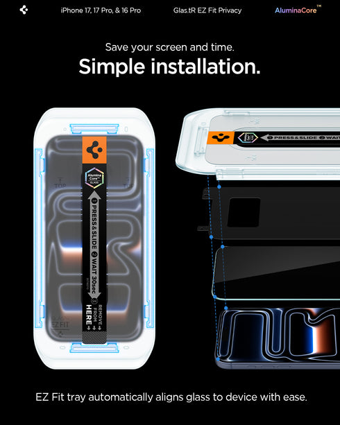 מגן מסך Spigen iPhone 16 Pro Max / 16 Pro – GLAS.tR EZ Fit | פרטיות