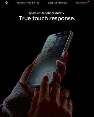 Spigen iPhone 17 Pro / 17 Screen Protector – GLAS.tR EZ Fit | Privacy - Privacy - touch response detail
