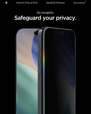 Spigen iPhone 17 Pro / 17 Screen Protector – GLAS.tR EZ Fit | Privacy - Privacy - side-angle privacy filter detail