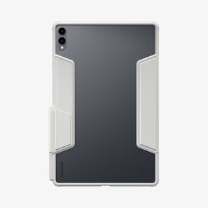 Gray Ultra Hybrid Pro case showing the clear back on Galaxy Tab S11 Ultra