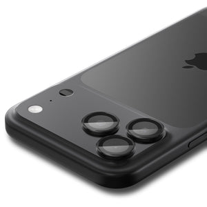 Spigen iPhone 17 Pro Max / 17 Pro Lens Protector – Optik Pro EZ Fit - Black - installed lens protectors close-up