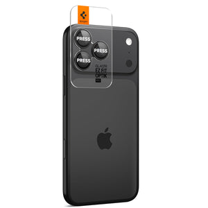 Spigen iPhone 17 Pro Max / 17 Pro Lens Protector – Optik Pro EZ Fit - Black - alignment tray installed on device