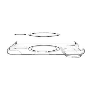 Spigen Air Skin MagFit Clear White case for iPhone Duo – exploded view of the clear shell and magnetic ring