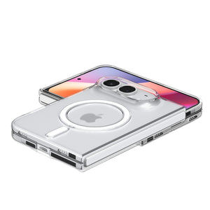 Spigen Air Skin MagFit Clear White case for iPhone Duo – front and rear views with the phone lying flat
