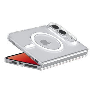 Spigen Air Skin MagFit Clear White case for iPhone Duo – rear view in a partly folded position