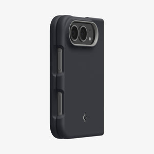 iPhone Duo Nano Pop (Mag Fit) in Black Sesame showing an angled rear view highlighting the camera frame, side controls, and textured grip