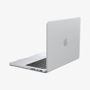 Spigen MacBook Pro 14-inch Air Skin in Frost Clear showing the back and side