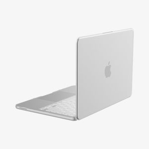 Spigen Air Skin Frost Clear case rear and side view on MacBook Neo 13-inch