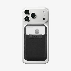 Spigen Slim Fold MagFit wallet mounted flat on an iPhone