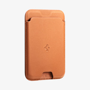 Angled view of the Spigen Valentinus MagFit Metallic Orange wallet