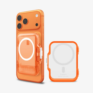 Spigen Tintap MagFit+ Frost Clear Orange card holder attached and detached views