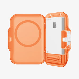 Frost Clear Orange Tintap MagFit+ card holder with cards inside