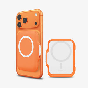 Spigen Tintap MagFit+ Orange MagSafe card holder attached and detached views