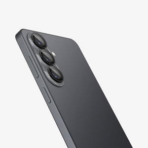 Spigen Galaxy S26 Optik EZ Fit Lens Pro Protector showing the partial back and side of the device with installed lens protector