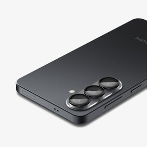 Spigen Galaxy S26 Optik EZ Fit Lens Pro Protector showing the partial back, partial top and side with lens screen protector installed