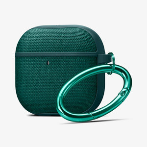 Spigen Urban Fit Midnight Green AirPods 4 case with carabiner