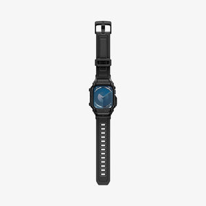 ACS08591 - Apple Watch Series 11 / 10 (42mm) Case Rugged Armor Pro in Matte Black showing the front, strap band laid flatly