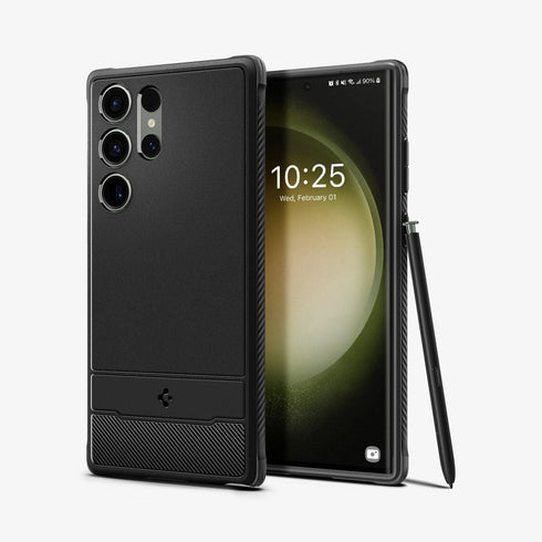 ACS05613 - Galaxy S23 Ultra Case Rugged Armor in matte black showing the back