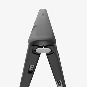 iPhone Duo Ultra Hybrid Pro (Mag Fit) in Frost Black showing a close-up of the hinge structure designed for smooth folding