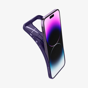 Spigen iPhone 14 Pro Max Case – Liquid Air - Deep Purple - flexible case installation view