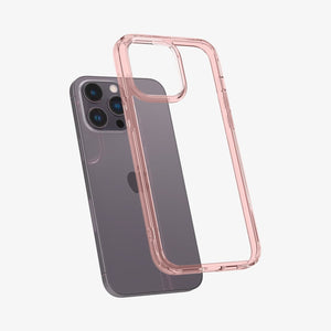 Spigen iPhone 14 Pro Max Case – Ultra Hybrid in Rose Crystal – empty case and back view