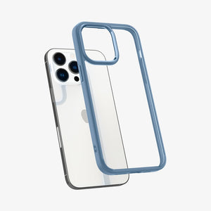 Spigen iPhone 14 Pro Max Case – Ultra Hybrid in Sierra Blue – empty case and back view