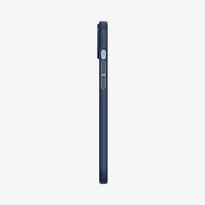 Spigen iPhone 14 / iPhone 13 Case – Thin Fit in Navy Blue – volume-button side profile