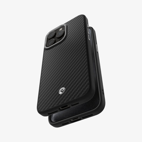 ACS07044 - iPhone 15 Pro Max Case Enzo Aramid (MagFit) in matte black showing the back